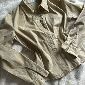 Vintage Women’s Stretch Beige Button Up Shirt Y2K